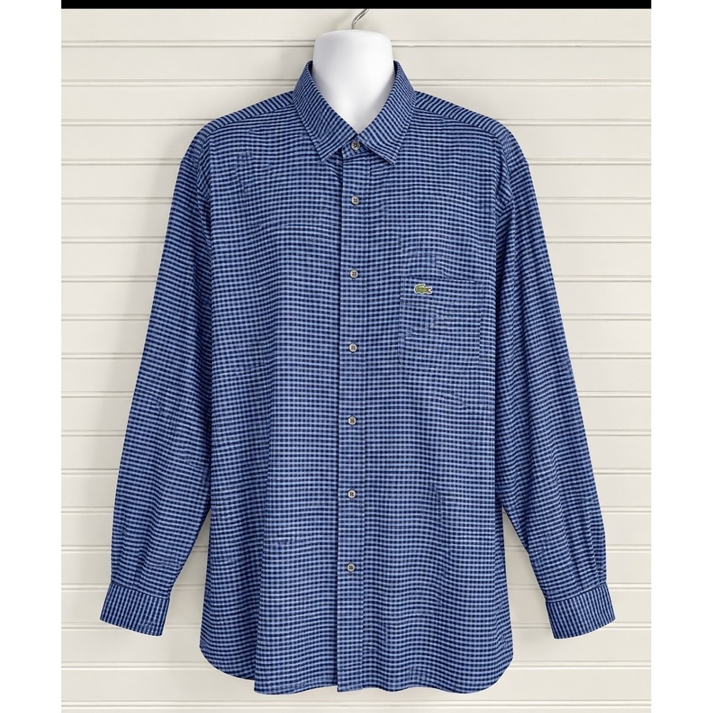 Lacoste Dress Shirt Plaid Blue Big And Tall 5XL Office